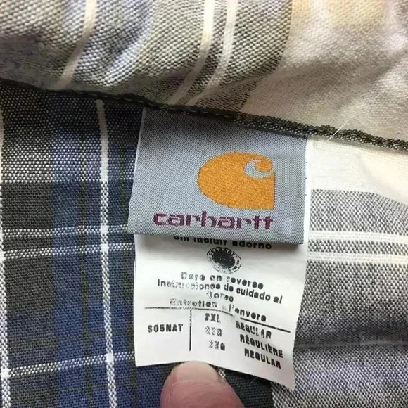Carhartt Men 2X Reg Plaid Oxford Button Down Work Shirt Gray Multi Pockets Heavy - Picture 8 of 8
